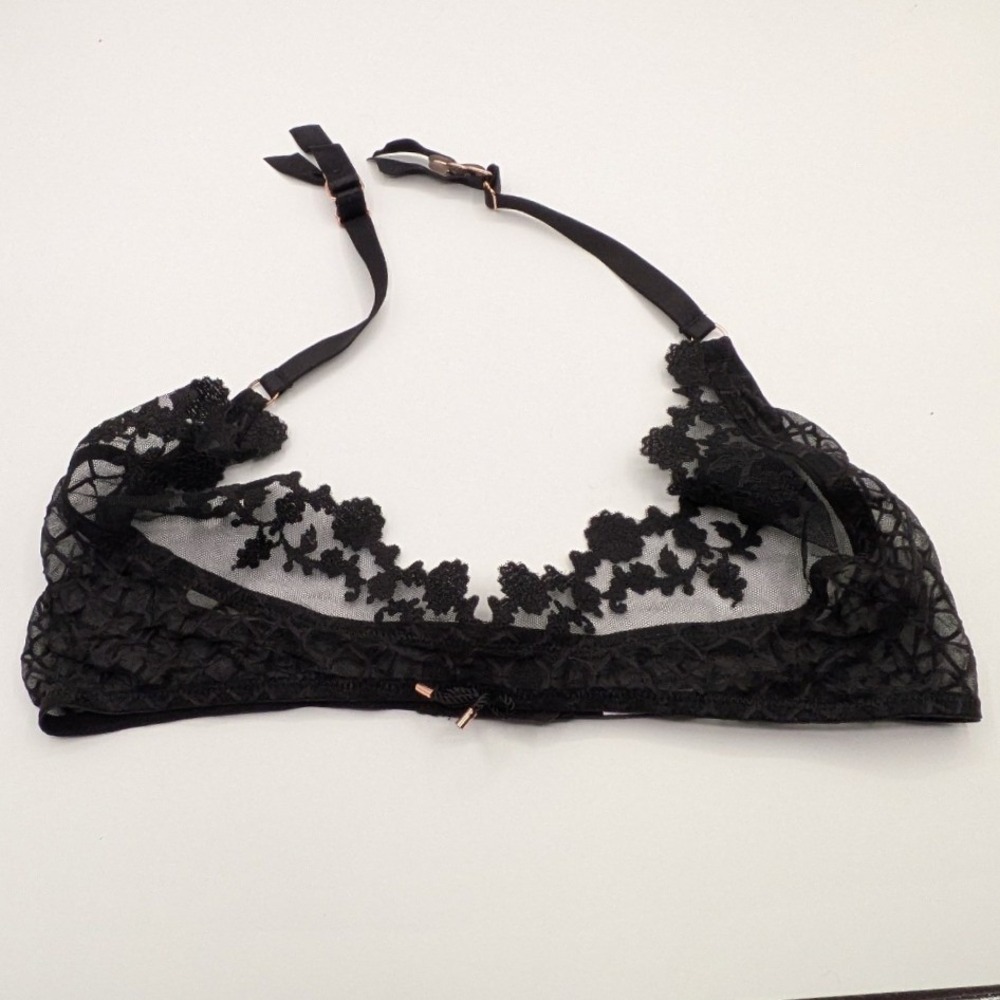 Savage X Fenty $45 Black Floral Lace Sheer Mesh Bralette Top Strap Connectors